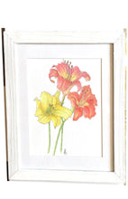 Load image into Gallery viewer, 3 Lily Pen & Watercolor Original Botanical Sketch 13x15 rustic wood framed