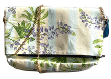 Load image into Gallery viewer, Childs River Lupine Cross Body Purse hand made by artist 11&quot;w x 13&quot; h, long chain
