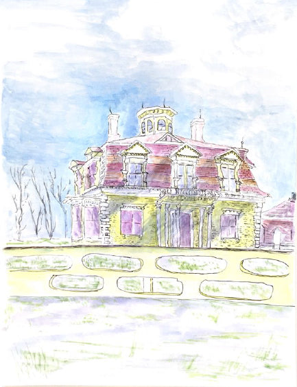 Captain Penniman House in Winter Pen & Watercolor Print 11x14 on Hahnemuhle matted