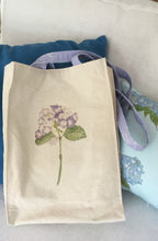 Load image into Gallery viewer, Hydrangea Market/Tote Bag with cross body straps 15x11x4 cotton/linen duck cloth
