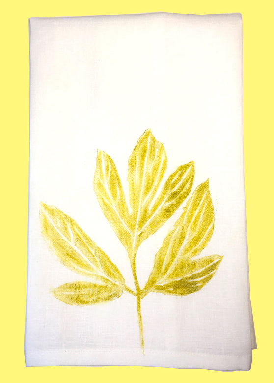 Botanical Leaf II Linen Tea Towel, 100% European Linen