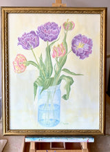 Load image into Gallery viewer, Tulips Original Botanical Watercolor Vintage Painted Wood Frame 17x22
