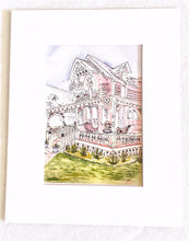 Load image into Gallery viewer, Pink Gingerbread Cottage Ink and Wash Print Oak Bluffs 8x10 on Hahnemuhle Paper
