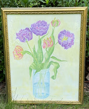 Load image into Gallery viewer, Tulips Original Botanical Watercolor Vintage Painted Wood Frame 17x22
