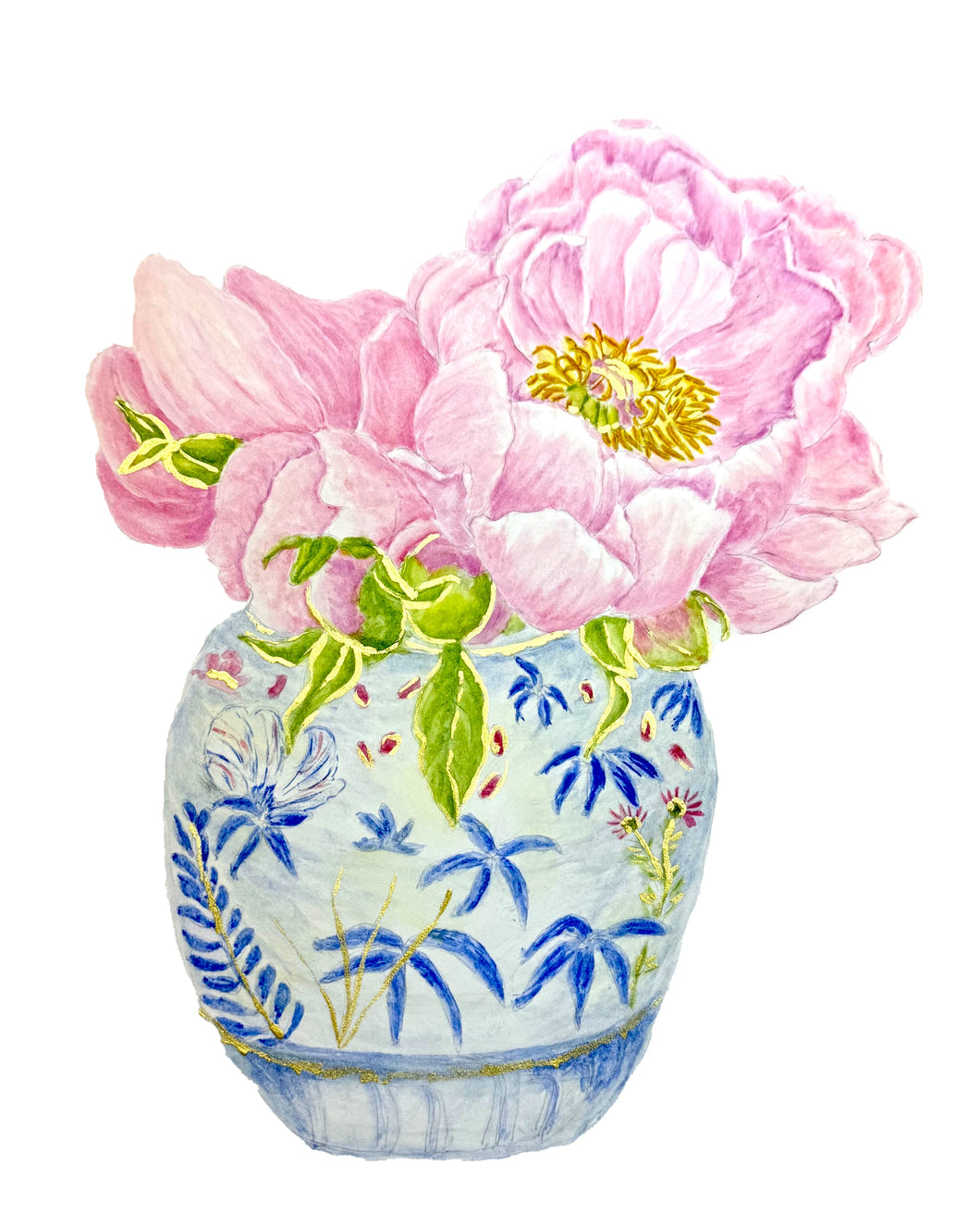 Peonies Bartlett Farm Botanical Watercolor Print on Hahnemuhle 11x14 with white mat