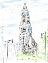Load image into Gallery viewer, Custom House Boston Original Pen &amp; Wash on Hahnemuhle Paper 11x14 w/mat
