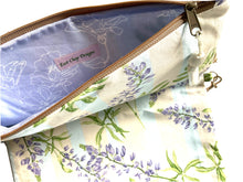 Load image into Gallery viewer, Childs River Lupine Cross Body Purse with Removable Leather Strap 13.5&quot; X 16&quot; hand made
